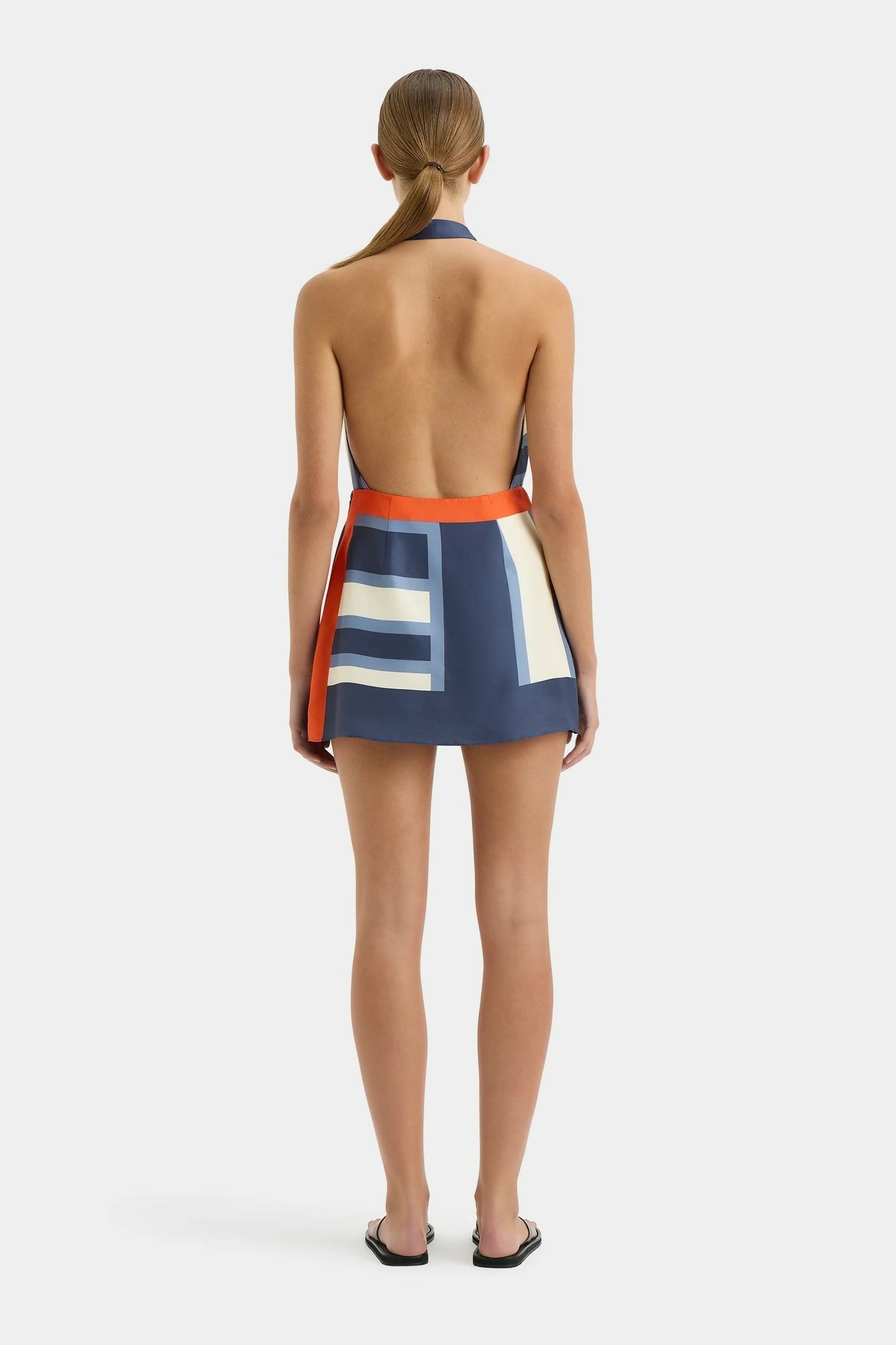 Neckholder-Minikleid | Wickeloptik | Rückenfrei | Gestreift | Seiden-Sommerkleid-HauteBerlin