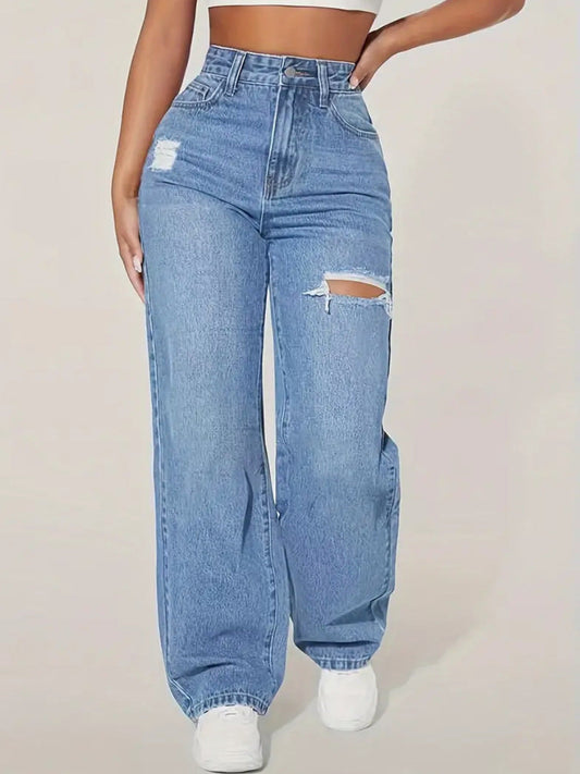 Jeans mit weitem Bein - Women's High waisted ripped jeans