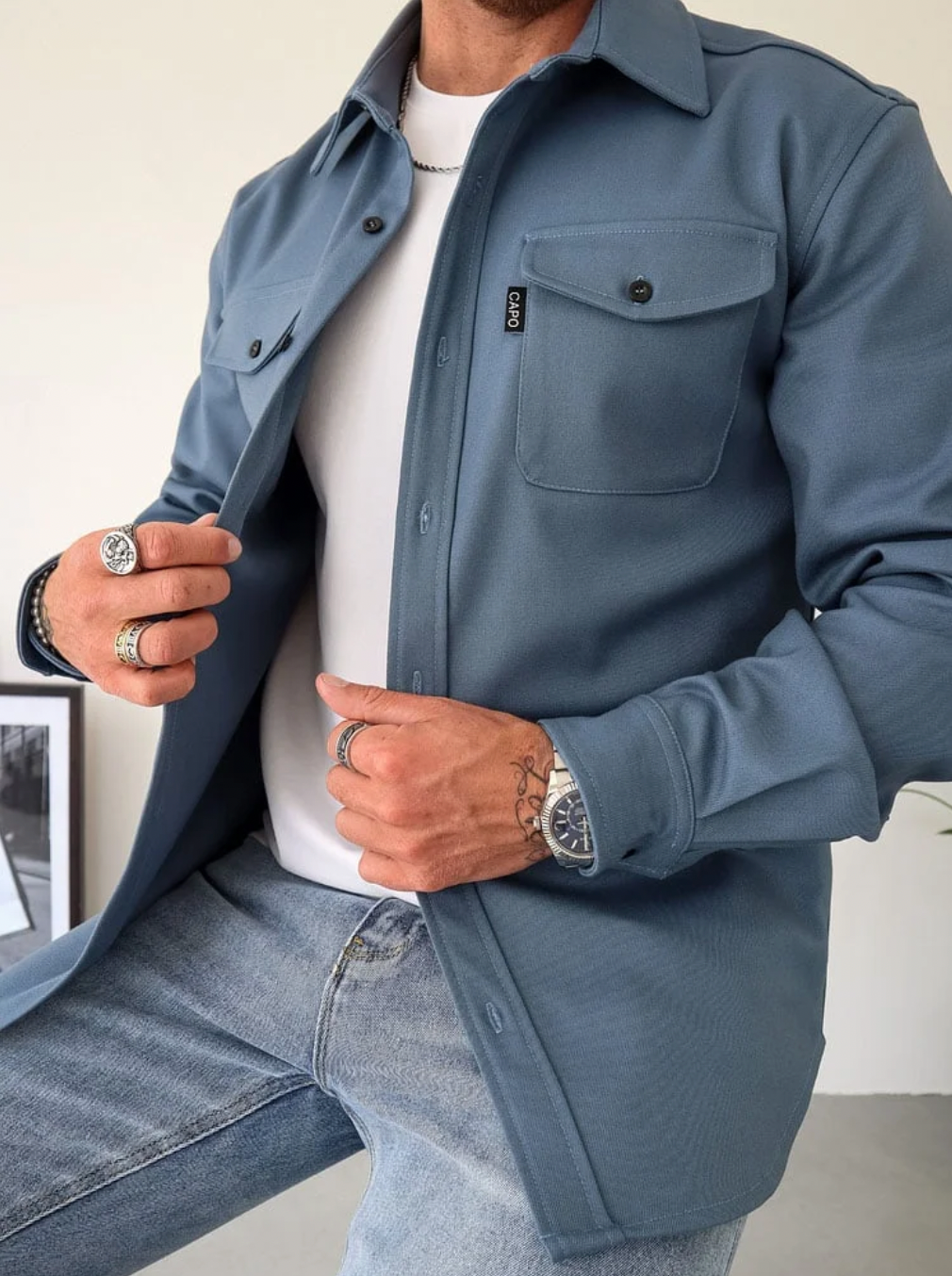 Overshirt – Langärmeliges Herrenhemd Mit Knopfleiste Und Brusttaschen-HauteBerlin