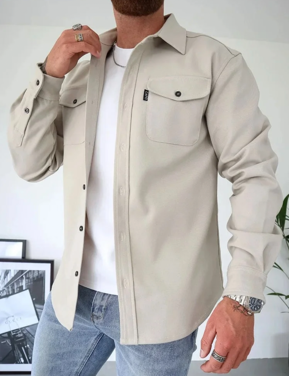 Overshirt – Langärmeliges Herrenhemd Mit Knopfleiste Und Brusttaschen-HauteBerlin