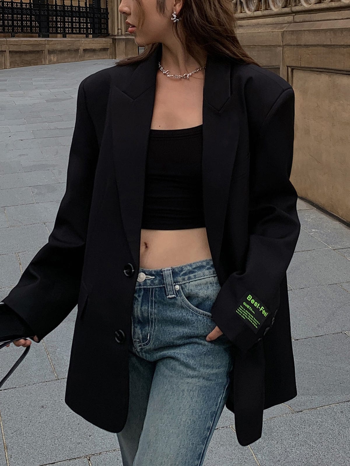 Oversized-Blazer – Grau – Schwarz – Blazerjacke – Damenblazer-HauteBerlin
