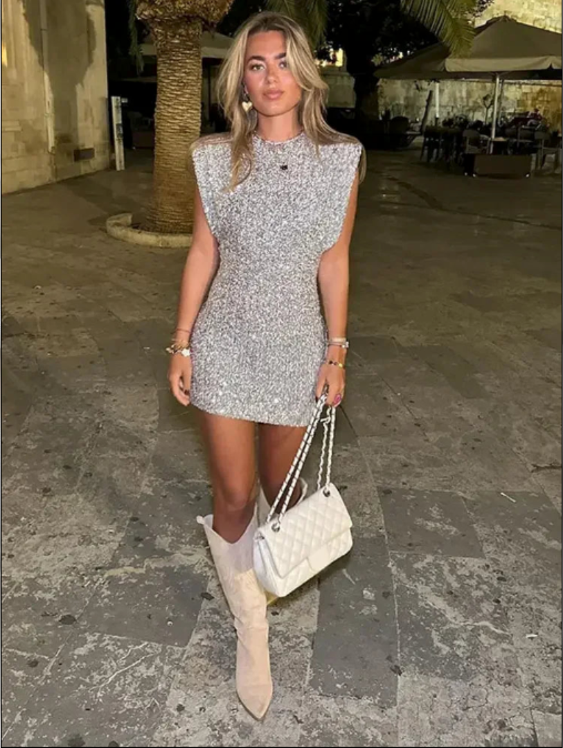 Paillettenkleid | Silber | Ärmellos | Minikleid | Partykleid-HauteBerlin