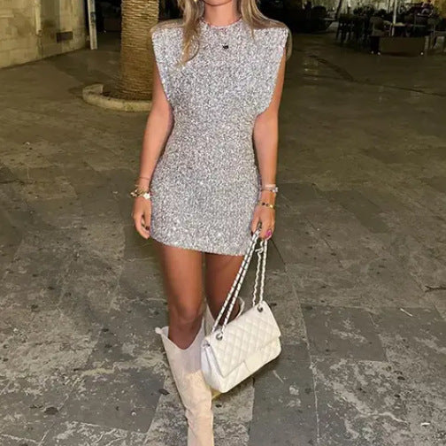 Paillettenkleid | Silber | Ärmellos | Minikleid | Partykleid-HauteBerlin
