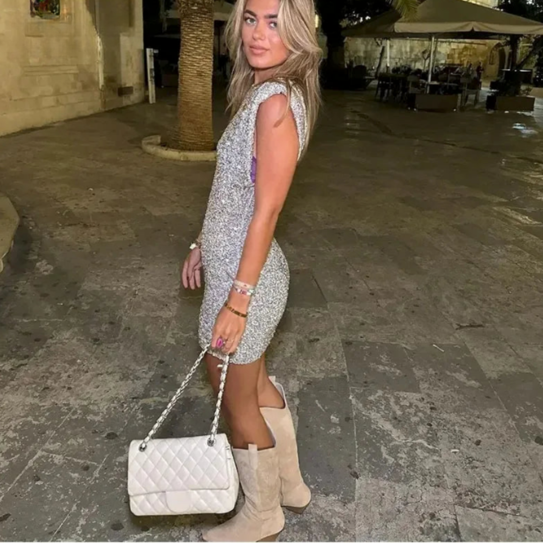 Paillettenkleid | Silber | Ärmellos | Minikleid | Partykleid-HauteBerlin
