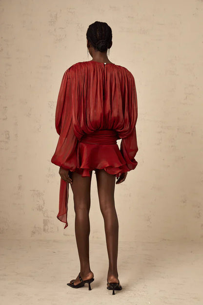 Plissee-Kleid - Langärmeliges Minikleid für Frauen-HauteBerlin
