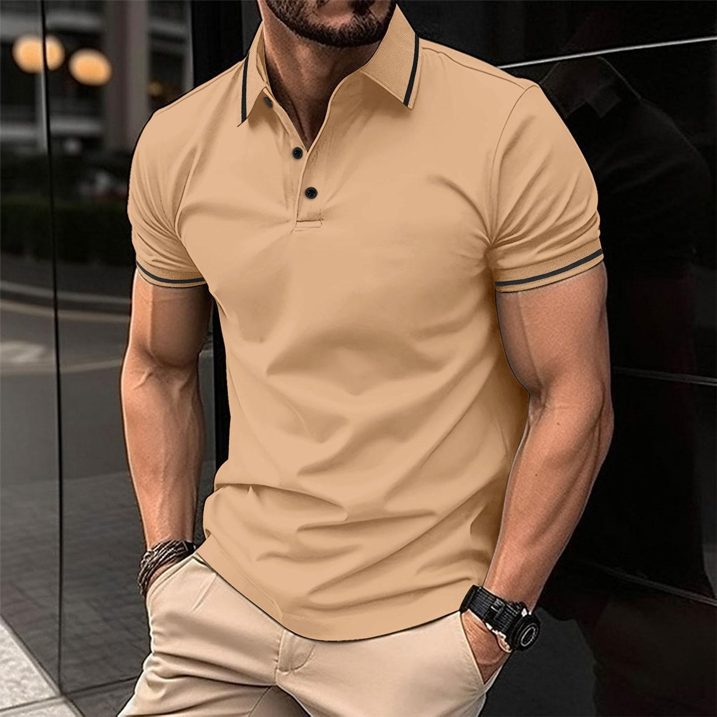 Polo-Shirt – Herren-Polohemd mit Knöpfen, Kragen und kurzen Ärmeln-HauteBerlin