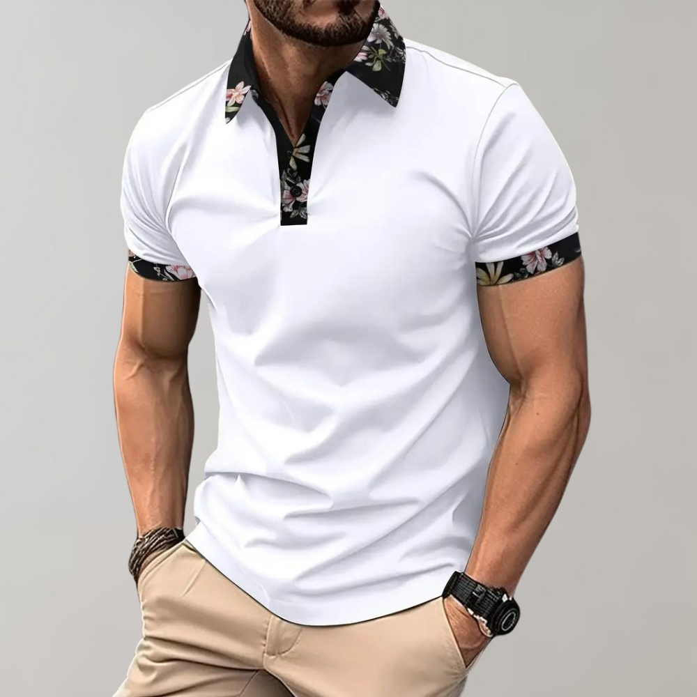 Polo-T-Shirt | Blumenmuster | Kurzarm | Polohemden | Herrenbekleidung-HauteBerlin