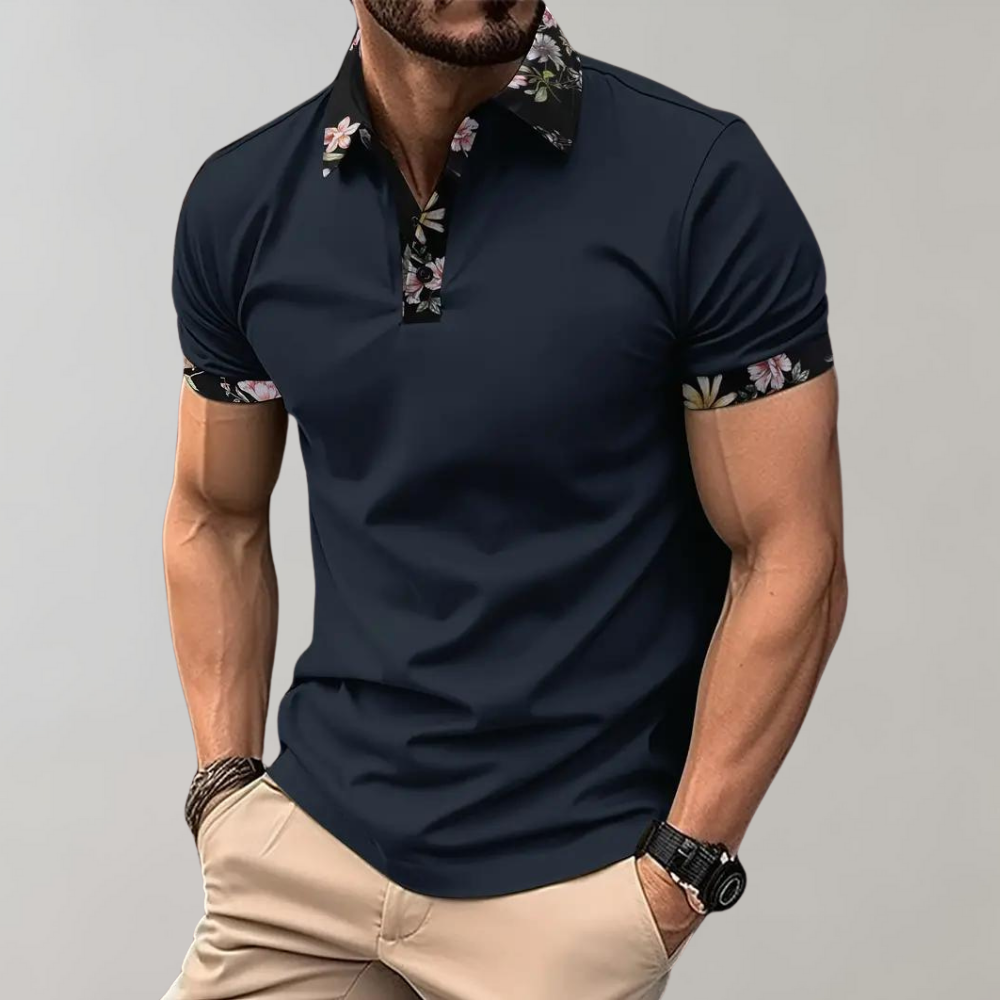 Polo-T-Shirt | Blumenmuster | Kurzarm | Polohemden | Herrenbekleidung-HauteBerlin