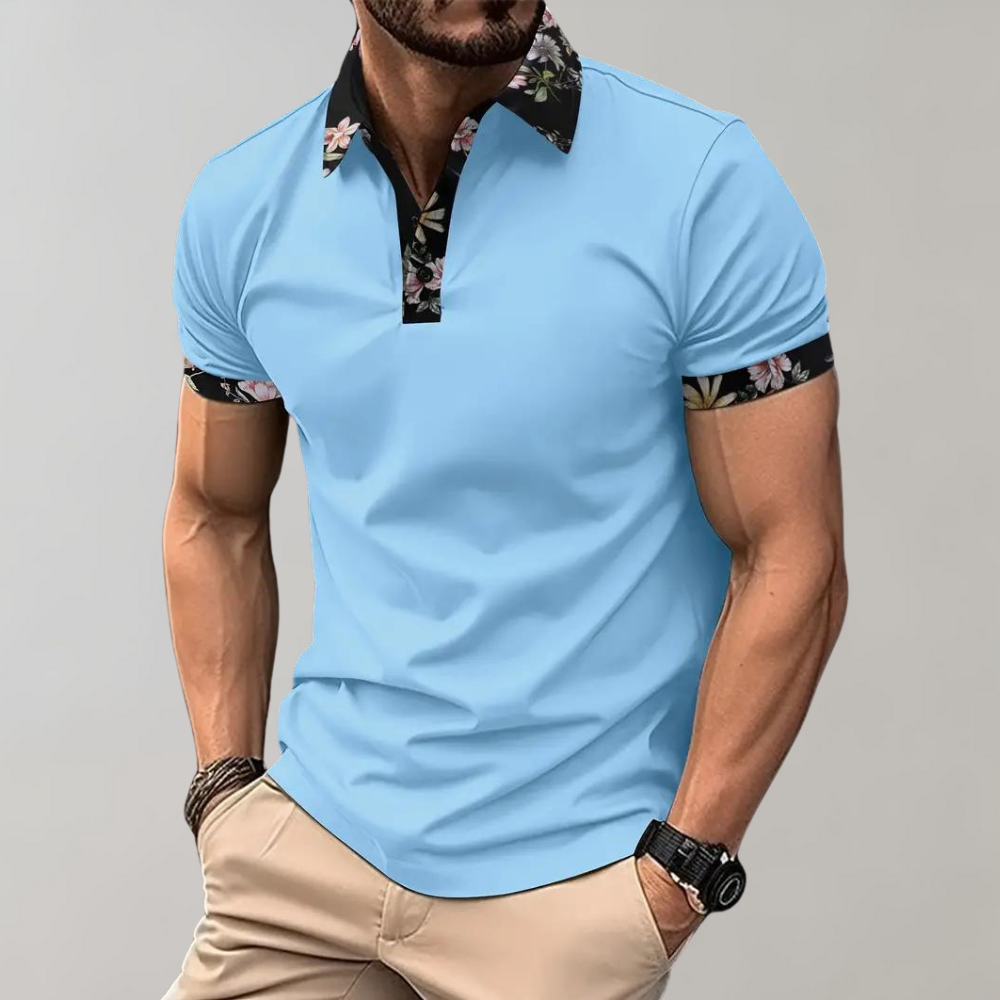 Polo-T-Shirt | Blumenmuster | Kurzarm | Polohemden | Herrenbekleidung-HauteBerlin