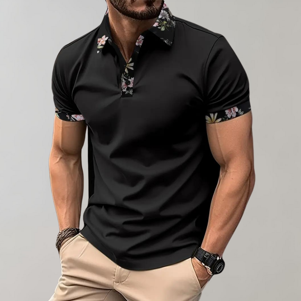 Polo-T-Shirt | Blumenmuster | Kurzarm | Polohemden | Herrenbekleidung-HauteBerlin
