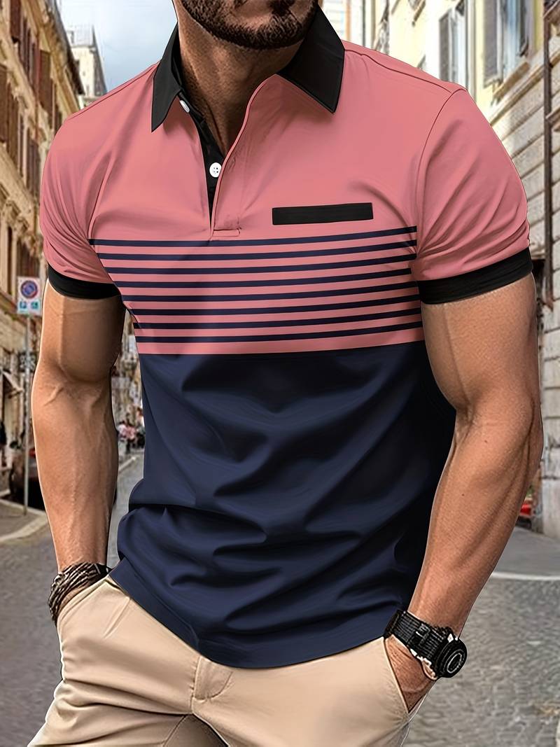 Polo T-Shirt | Gestreift | Kurzarm | Poloshirts | Herrenhemden-HauteBerlin
