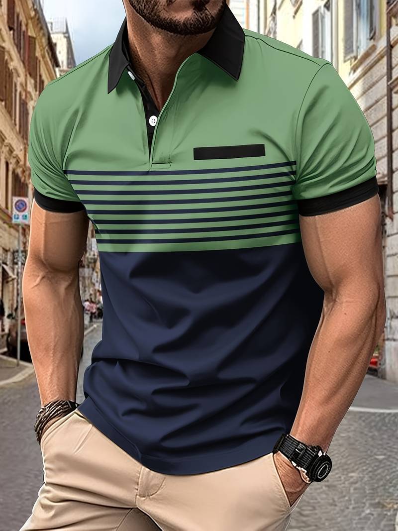 Polo T-Shirt | Gestreift | Kurzarm | Poloshirts | Herrenhemden-HauteBerlin