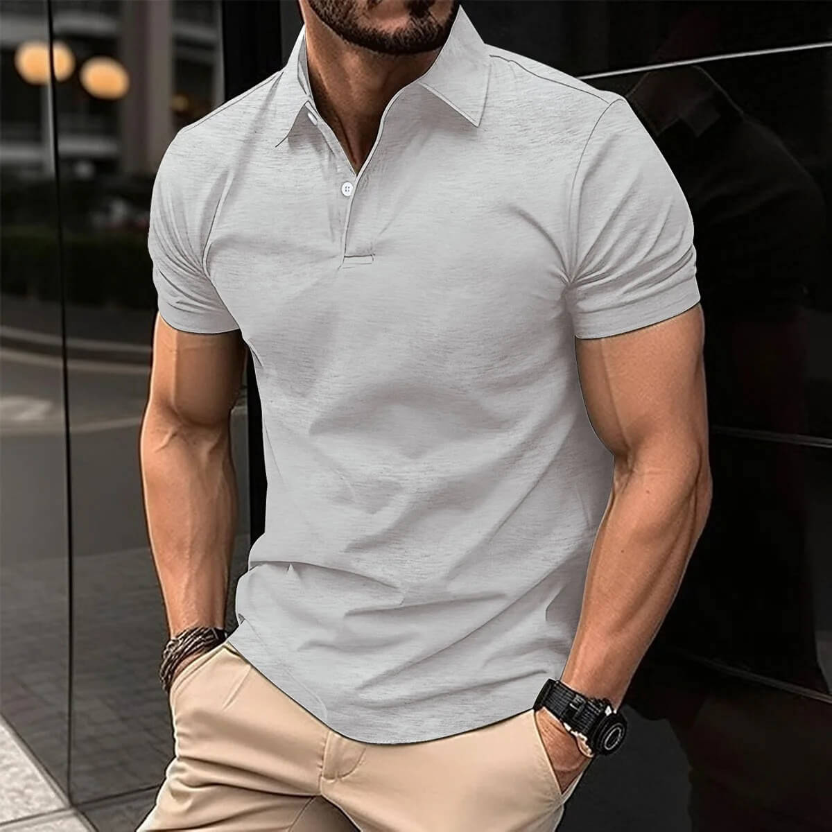 Polo-T-Shirt – Herren-Kurzarm-Polohemd mit Umlegekragen und Knopfleiste-HauteBerlin