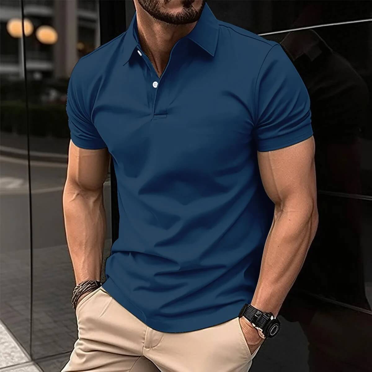 Polo-T-Shirt – Herren-Kurzarm-Polohemd mit Umlegekragen und Knopfleiste-HauteBerlin
