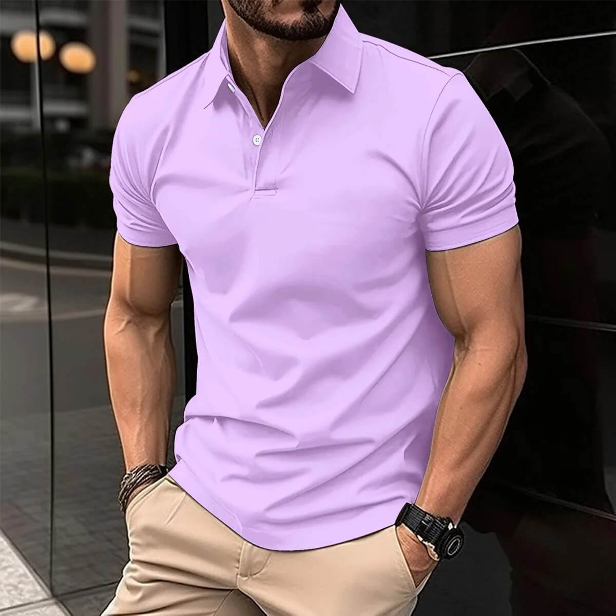 Polo-T-Shirt – Herren-Kurzarm-Polohemd mit Umlegekragen und Knopfleiste-HauteBerlin