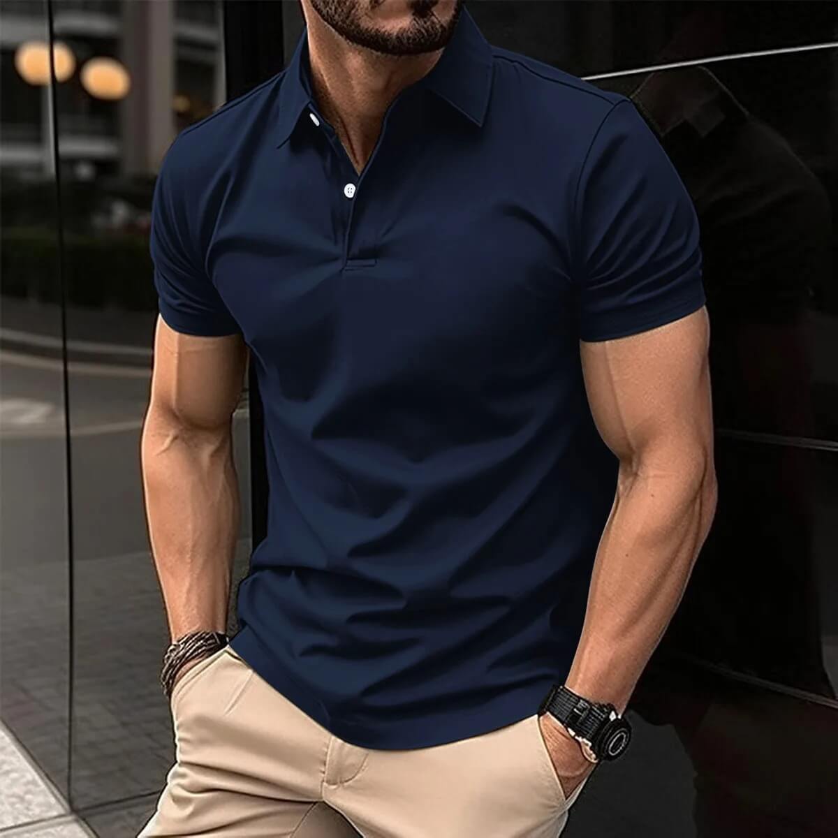 Polo-T-Shirt – Herren-Kurzarm-Polohemd mit Umlegekragen und Knopfleiste-HauteBerlin