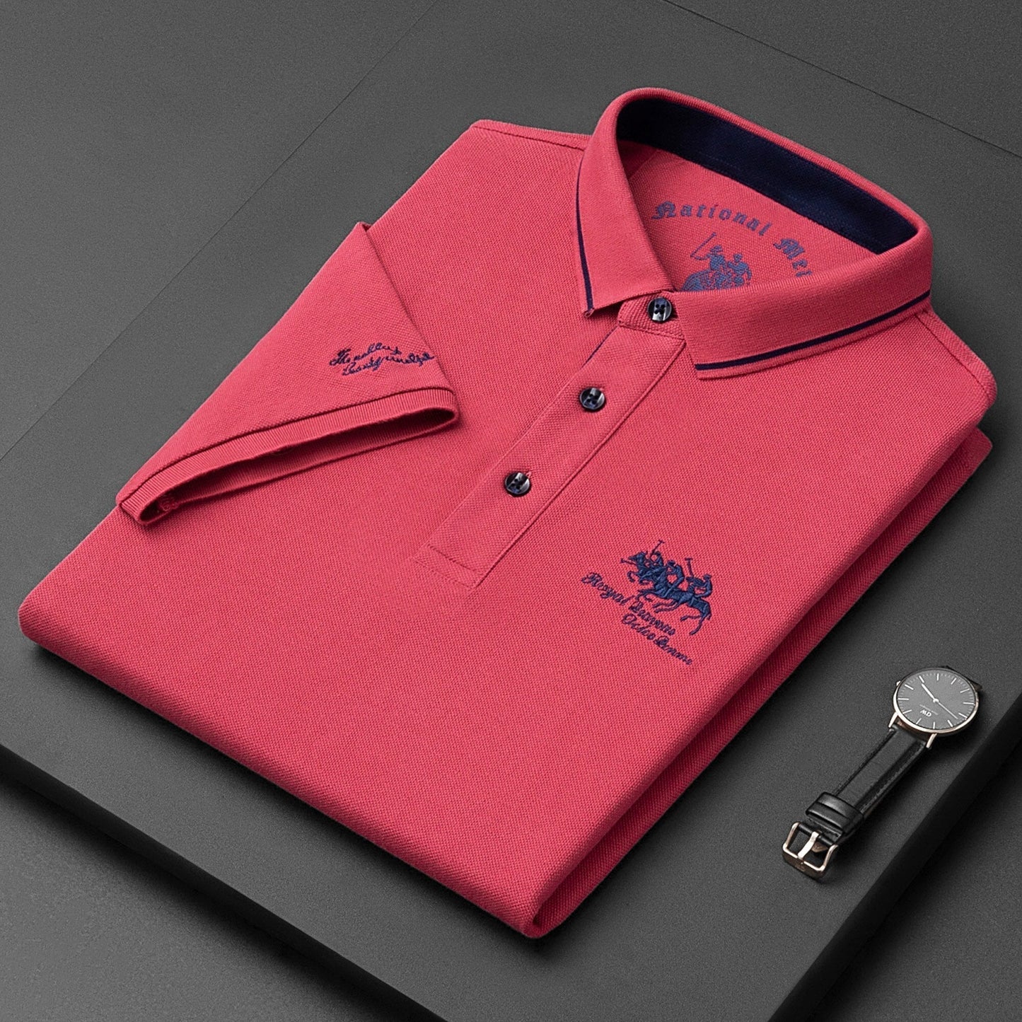 Polo-T-Shirt – Herren-Polohemd mit halben Ärmeln und Knöpfen aus Leinen-HauteBerlin