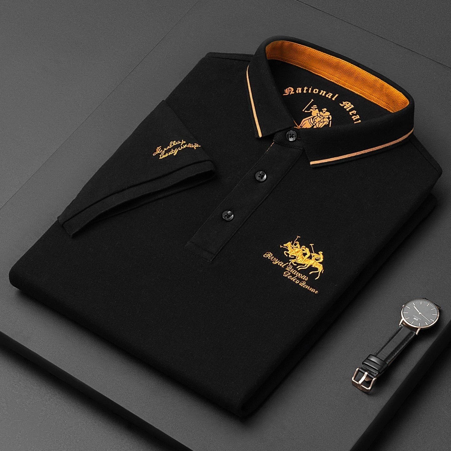 Polo-T-Shirt – Herren-Polohemd mit halben Ärmeln und Knöpfen aus Leinen-HauteBerlin