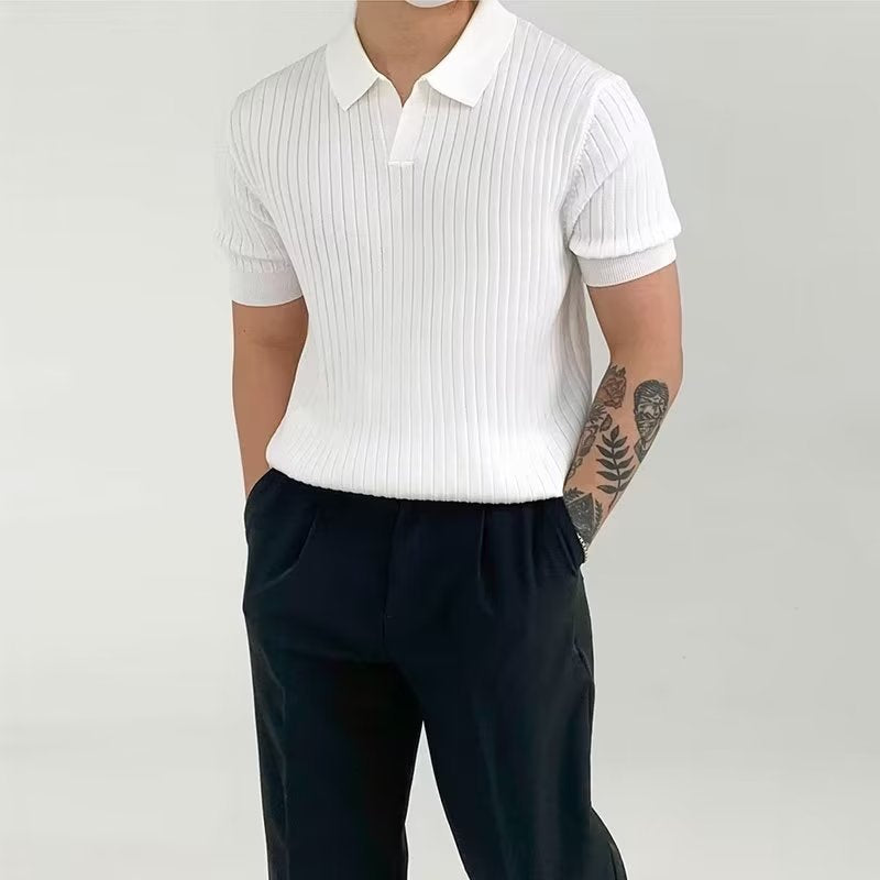 Polo-T-Shirt – gerippt – mit Kragen – gestricktes T-Shirt – gestricktes Herrenhemd-HauteBerlin