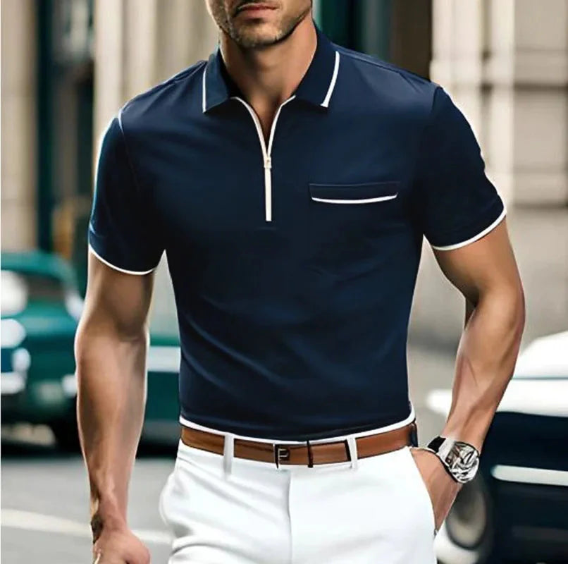 Polohemd - Halber Reißverschluss - Brusttasche - Polo T-Shirt - Herrenhemd-HauteBerlin