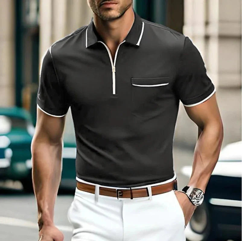 Polohemd - Halber Reißverschluss - Brusttasche - Polo T-Shirt - Herrenhemd-HauteBerlin