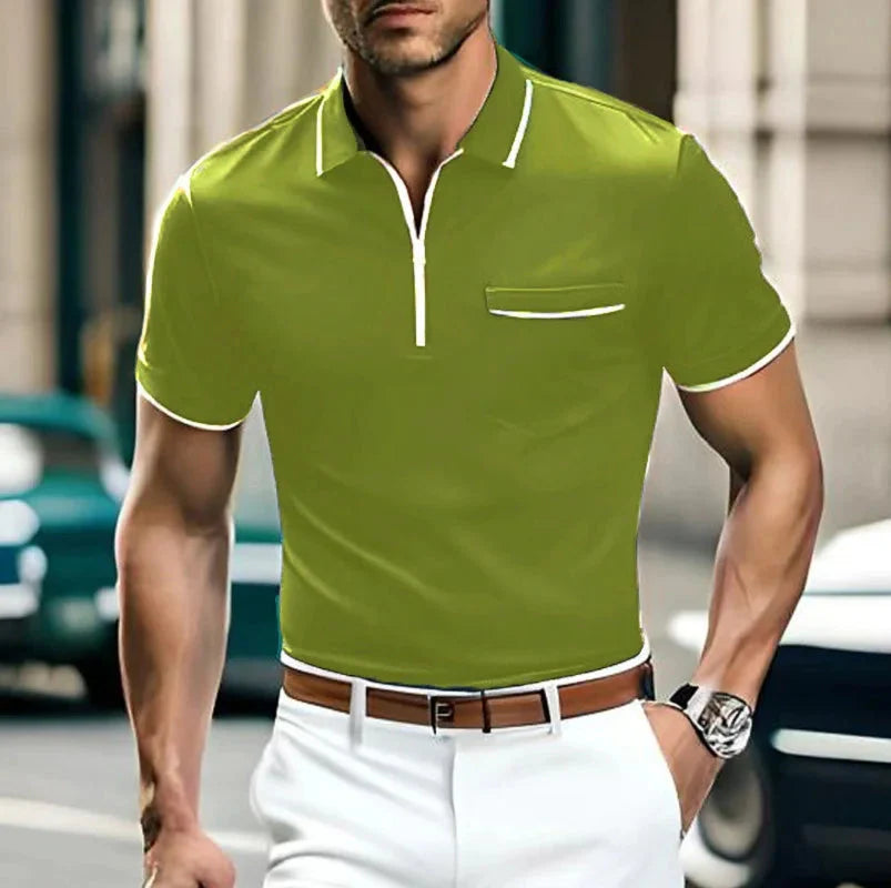 Polohemd - Halber Reißverschluss - Brusttasche - Polo T-Shirt - Herrenhemd-HauteBerlin