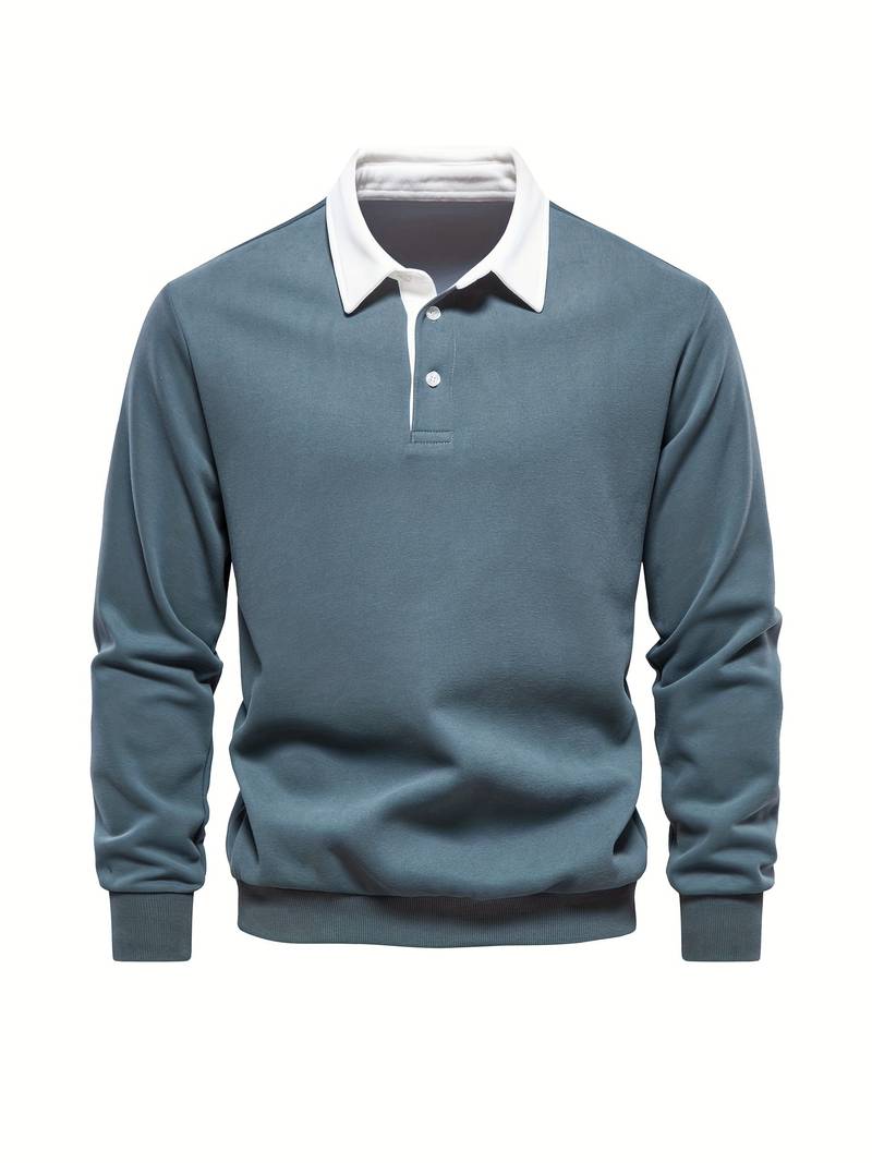 Poloshirt | Umlegekragen | Viertel-Knopfleiste | Langarm-Poloshirts | Herrenhemden-HauteBerlin