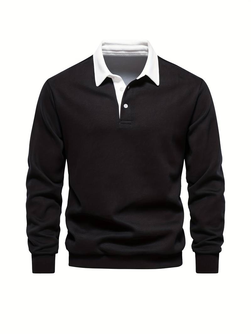Poloshirt | Umlegekragen | Viertel-Knopfleiste | Langarm-Poloshirts | Herrenhemden-HauteBerlin