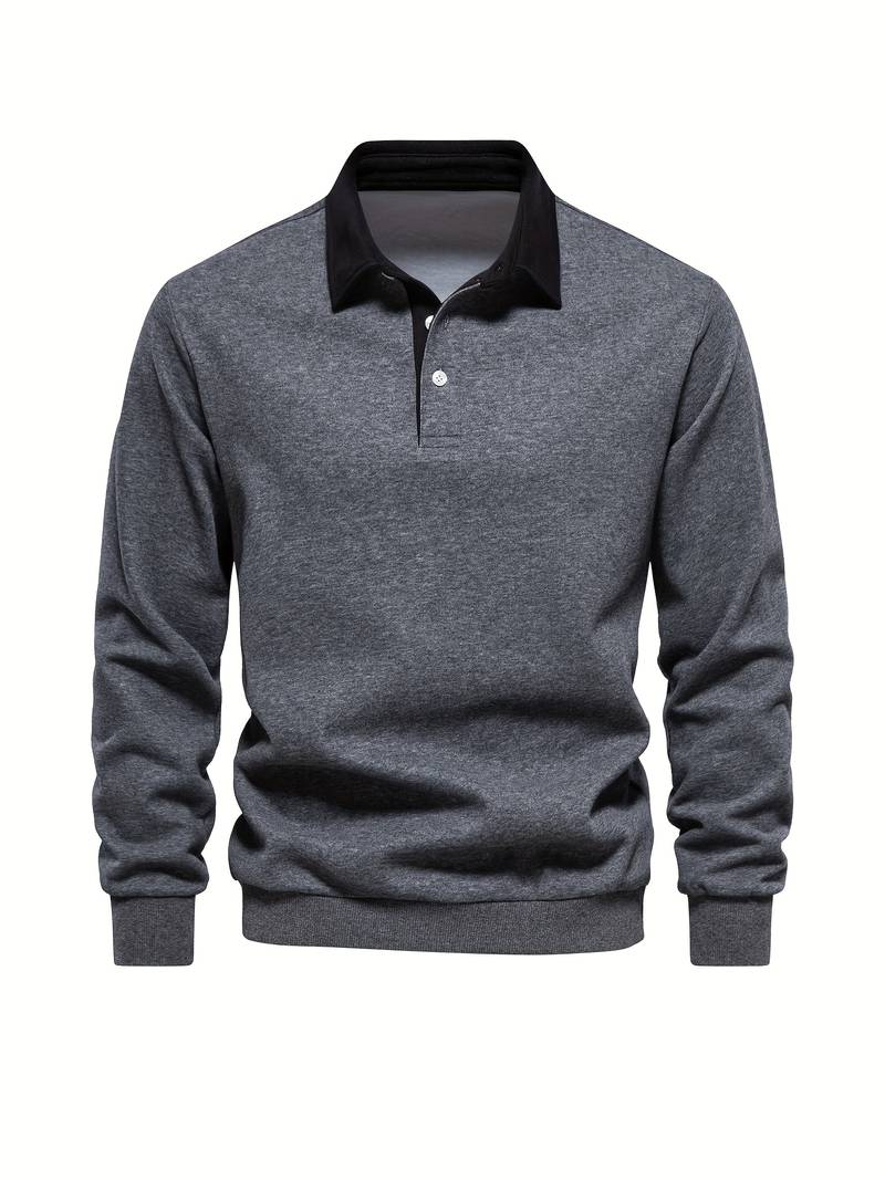 Poloshirt | Umlegekragen | Viertel-Knopfleiste | Langarm-Poloshirts | Herrenhemden-HauteBerlin