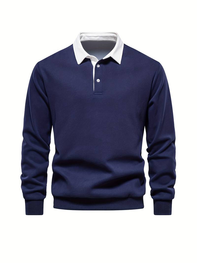 Poloshirt | Umlegekragen | Viertel-Knopfleiste | Langarm-Poloshirts | Herrenhemden-HauteBerlin