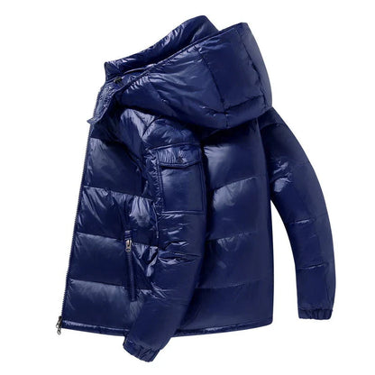 Puffer Jacke | Kurz | Mit Kapuze | Glänzende Herren-Daunenjacke | Winterjacke für Herren-HauteBerlin