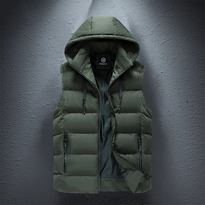 Puffer Vest – ärmellose Weste mit Kapuze und Reißverschluss für Herren als wärmende Körperbedeckung für den Winter-HauteBerlin
