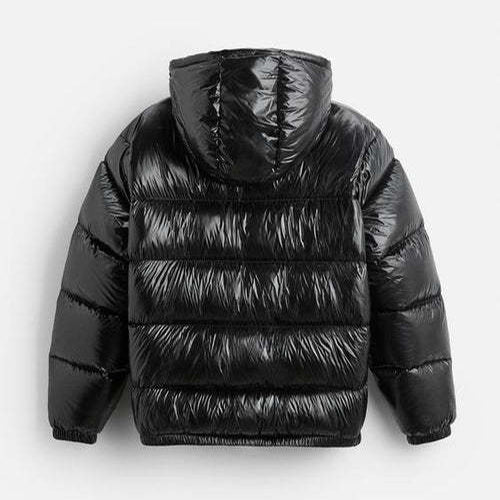 Pufferjacke – Schwarze Winter-Daunenjacke mit Kapuze für Männer-HauteBerlin