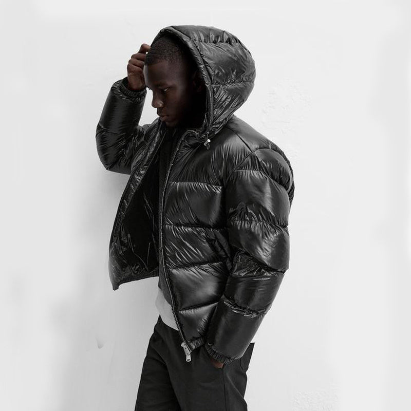 Pufferjacke – Schwarze Winter-Daunenjacke mit Kapuze für Männer-HauteBerlin