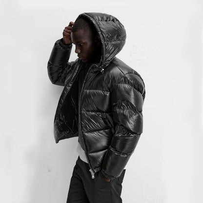 Pufferjacke – Schwarze Winter-Daunenjacke mit Kapuze für Männer-HauteBerlin