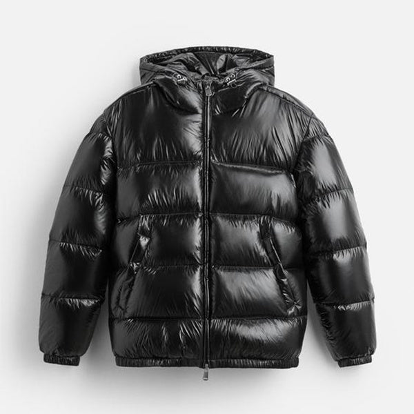 Pufferjacke – Schwarze Winter-Daunenjacke mit Kapuze für Männer-HauteBerlin