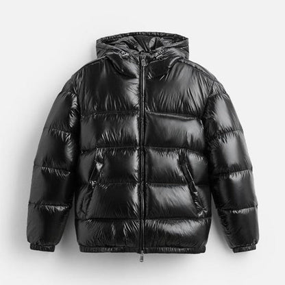 Pufferjacke – Schwarze Winter-Daunenjacke mit Kapuze für Männer-HauteBerlin