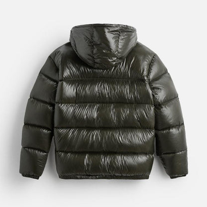 Pufferjacke – Schwarze Winter-Daunenjacke mit Kapuze für Männer-HauteBerlin