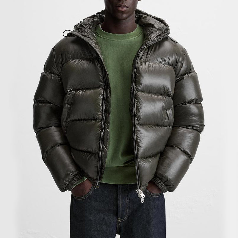 Pufferjacke – Schwarze Winter-Daunenjacke mit Kapuze für Männer-HauteBerlin