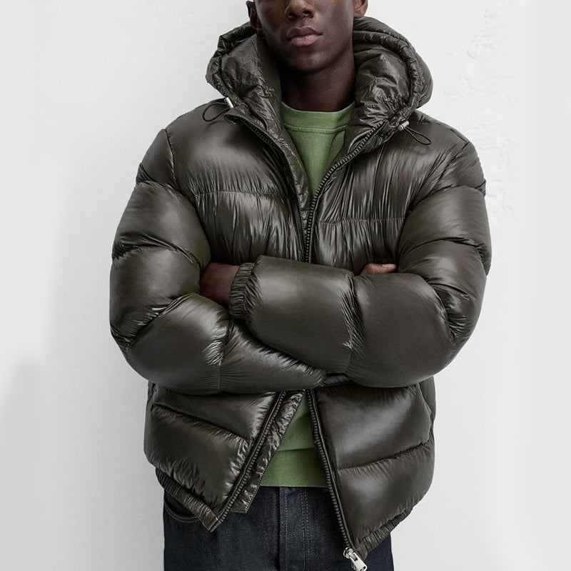 Pufferjacke – Schwarze Winter-Daunenjacke mit Kapuze für Männer-HauteBerlin