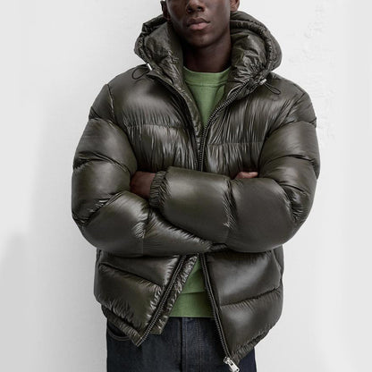 Pufferjacke – Schwarze Winter-Daunenjacke mit Kapuze für Männer-HauteBerlin