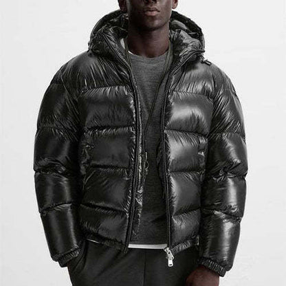 Pufferjacke – Schwarze Winter-Daunenjacke mit Kapuze für Männer-HauteBerlin