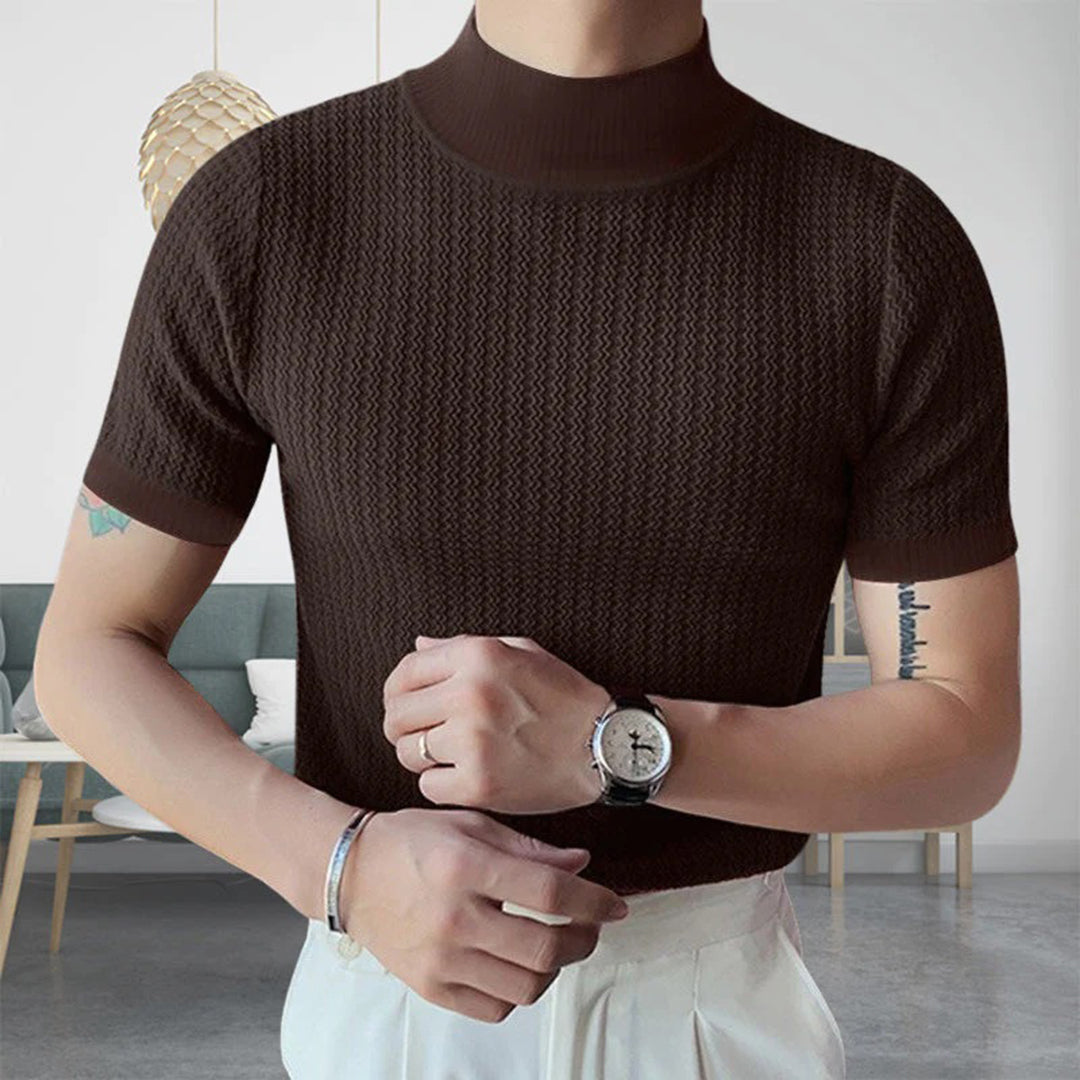 Pullover-T-Shirt – Kurzärmeliges Rollkragen-T-Shirt mit hohem Kragen für Männer-HauteBerlin