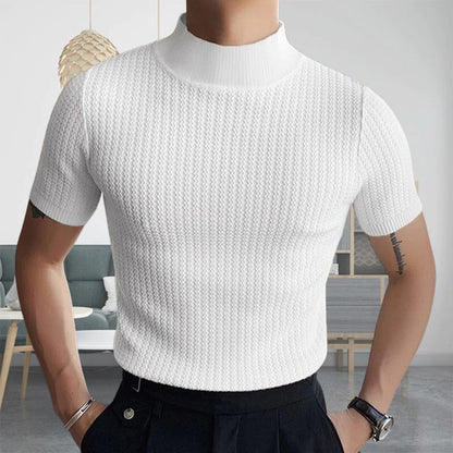 Pullover-T-Shirt – Kurzärmeliges Rollkragen-T-Shirt mit hohem Kragen für Männer-HauteBerlin