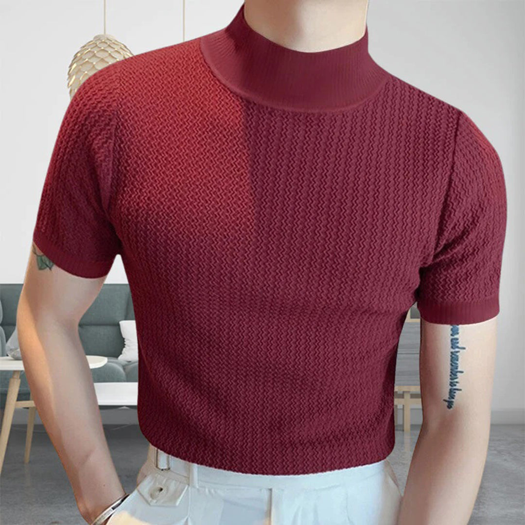 Pullover-T-Shirt – Kurzärmeliges Rollkragen-T-Shirt mit hohem Kragen für Männer-HauteBerlin
