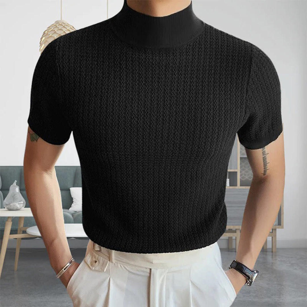 Pullover-T-Shirt – Kurzärmeliges Rollkragen-T-Shirt mit hohem Kragen für Männer-HauteBerlin