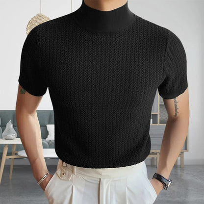 Pullover-T-Shirt – Kurzärmeliges Rollkragen-T-Shirt mit hohem Kragen für Männer-HauteBerlin