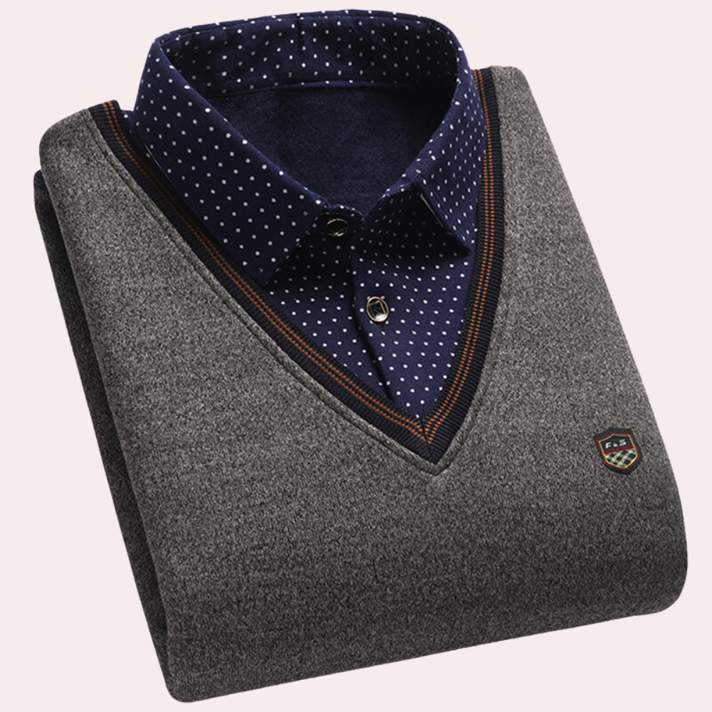 Pullover mit Hemd – Herren-Pullover mit Kragen, V-Ausschnitt und Hemd-HauteBerlin
