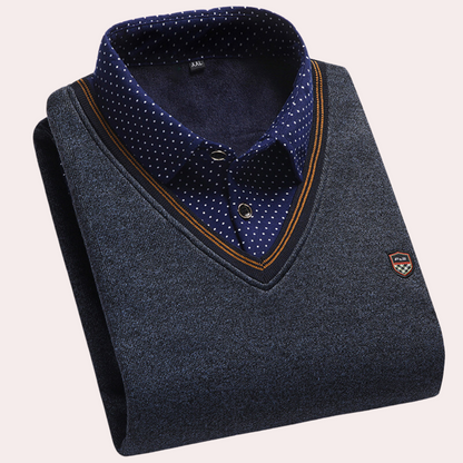 Pullover mit Hemd – Herren-Pullover mit Kragen, V-Ausschnitt und Hemd-HauteBerlin