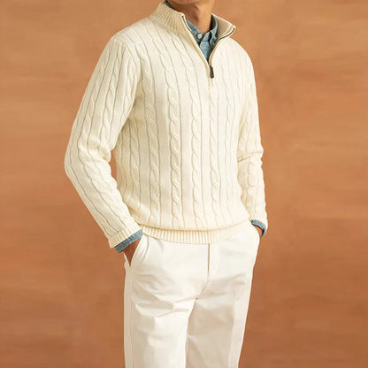 Pullover mit Viertel-Reißverschluss | Zopfstrick | Normale Passform | Strickpullover | Herren Pullover mit Halb-Reißverschluss-HauteBerlin